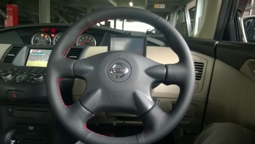 車種専用の編むハンドルカバー完成の図